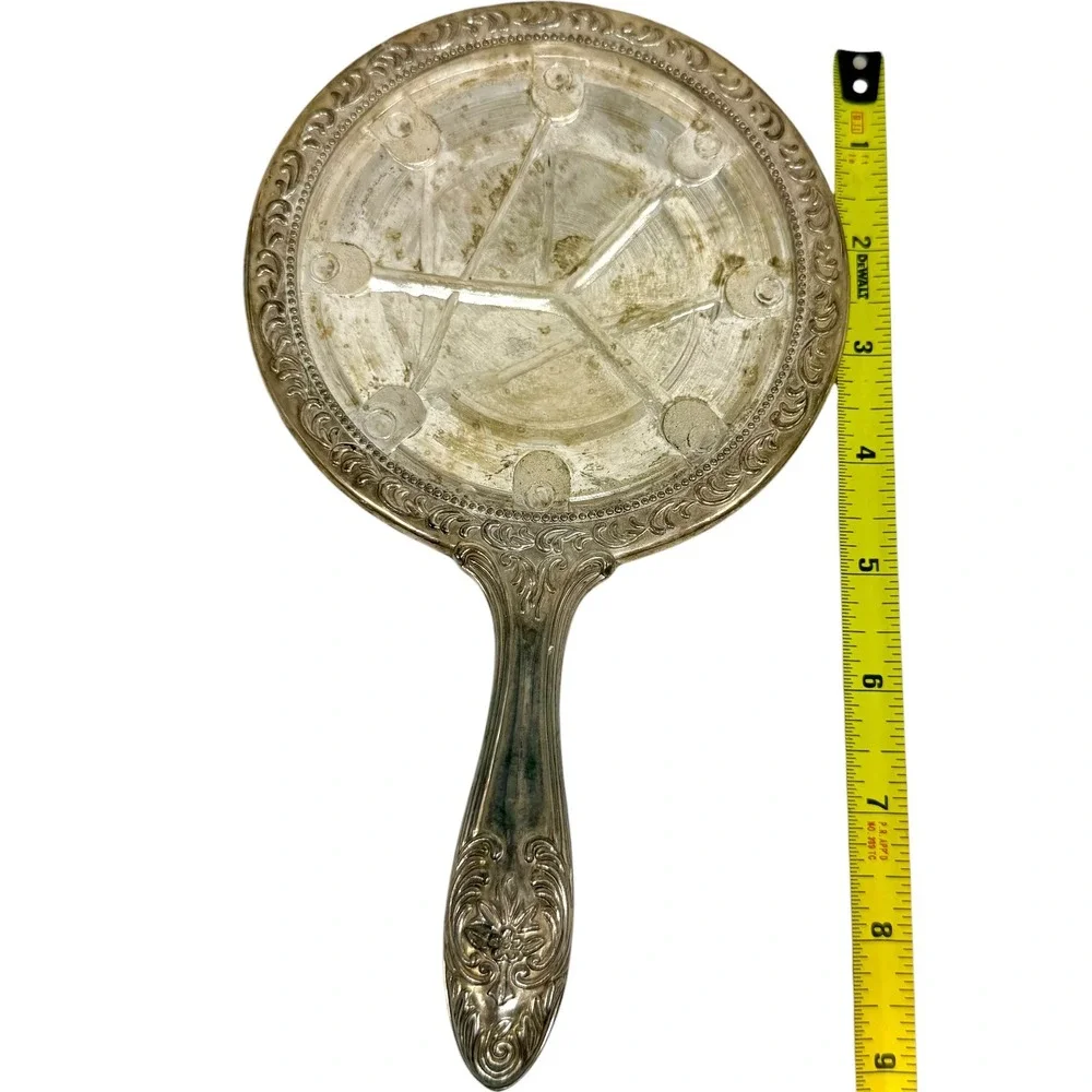 Vintage Ornate Floral Repousse Vanity Set Brush Mirror Comb Silver Tone Fair